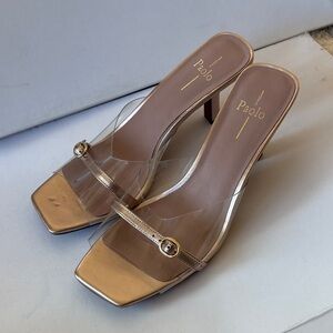 Paolo Rose Gold Mules with Clear Straps